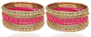 NMII Non-Precious Metal Base Metal With Silk Thread and Zircon Gemstone Studded Worked Or Linked Ball Chain Glossy Finished Bangles Set For Women and Girls