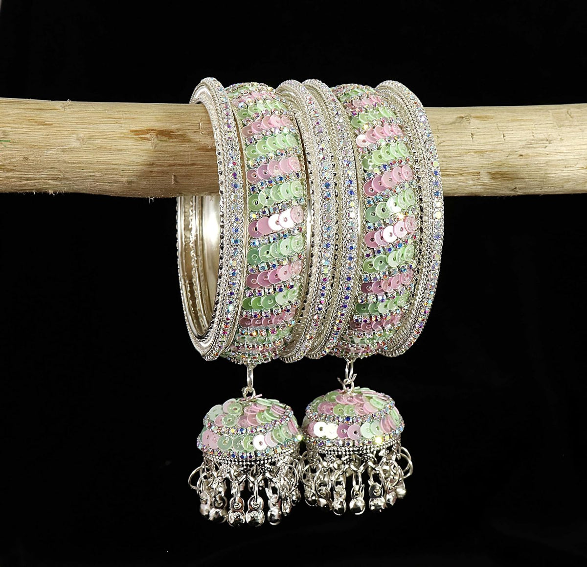 NMII Ethnic Wear Bangles Gold-Tone Alloy with Musical Ghungroo Charms | Women Fashionable Jewelry | Designer Bracelet Bangles For Girls | Viral Kashmiri Chudiya for Weddings, Festivals & Parties