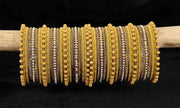 NMII Metal With Zircon Gemstone and Pearls Studded Velvet Bangles For Women and Girls