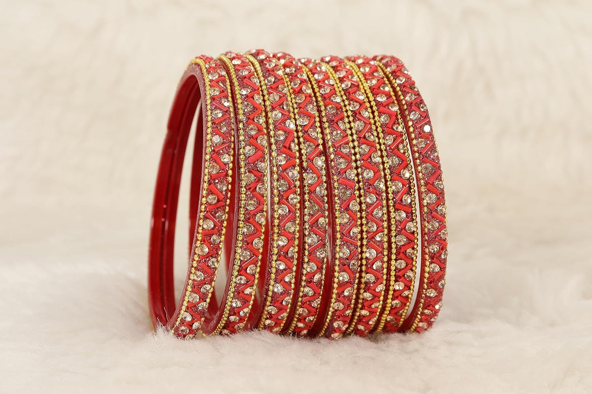 NMII Glass Bangles Set For Girls and Women Studded Zircon Gemstone and Beads I women bangles I (Pack of 8)