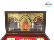 SHINDE EXPORTS Wooden Decorative Shirdi Sai Baba Photo Frame with Charan Paduka for God Pooja and Gift, Square, Tabletop, Wall Mount, 8.5x4.5 inch