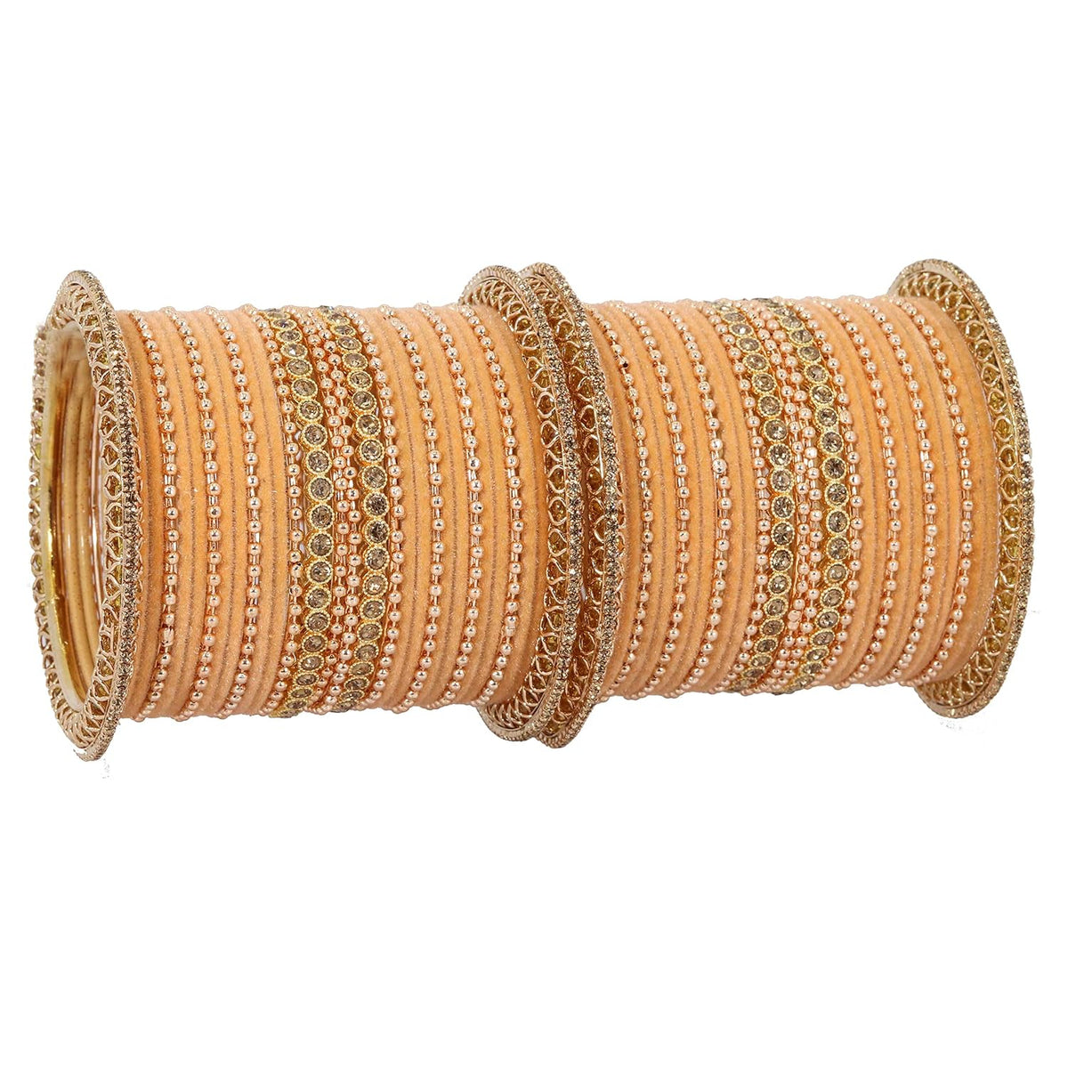 NMII Non-Precious Metal with Base Metal and Studded with Zircon Gemstone or Rosegold Ballchain Glossy Finished Traditional Bangles/Chuda set for Women and Girls