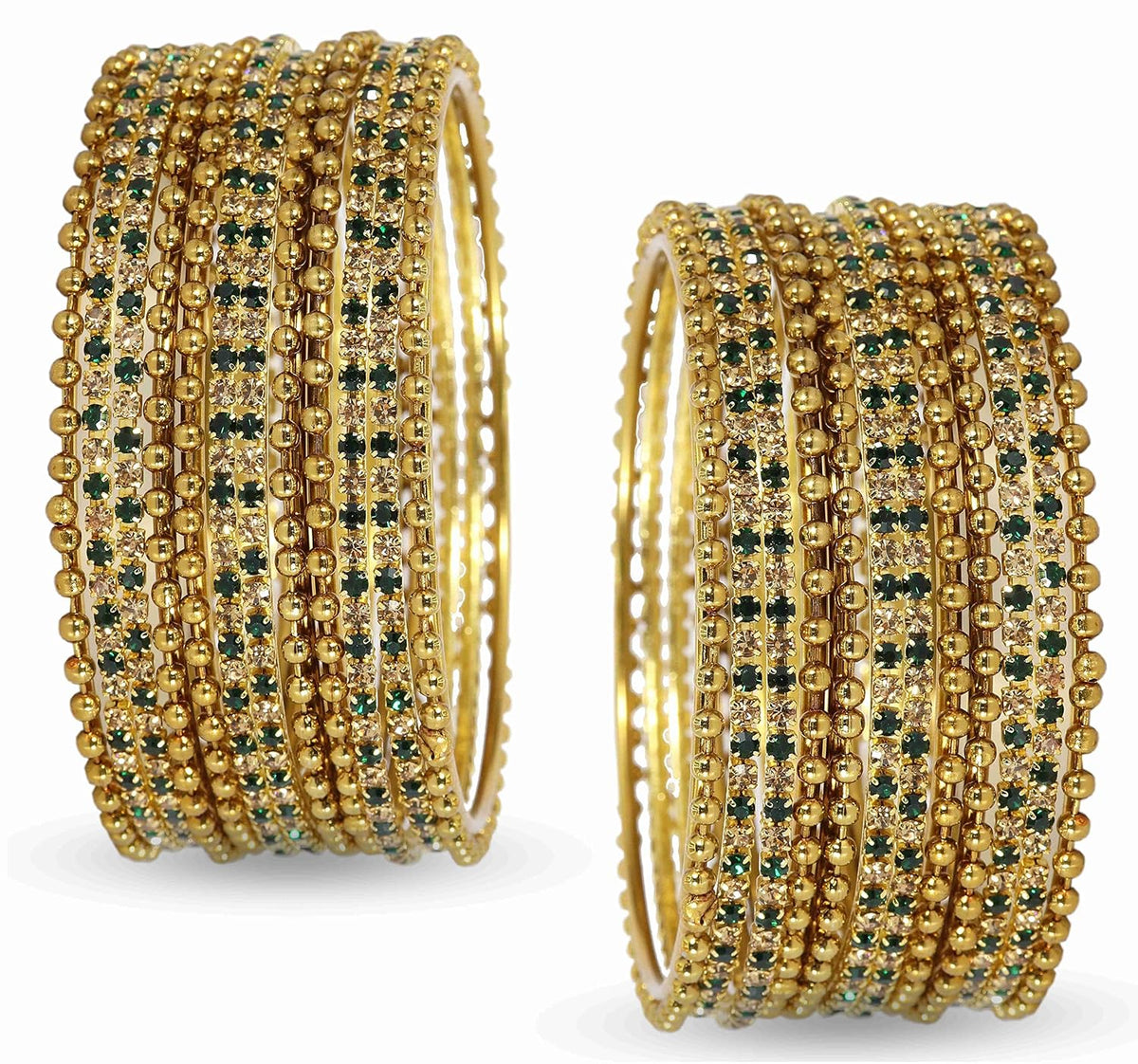 NMII Non-Precious Metal With Base Metal And Zircon Gemstone Studded Ballchain Linked Glossy Finished Bangle Set For women and Girls