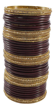 NMII Glass With Zircon Gemstone Studded Worked and Ball Chain Or Plane Gloosy Finished Bangles Set For Women and Girls