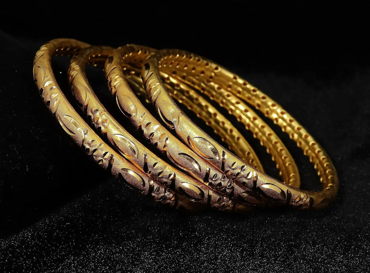NMII Brass Metal with Gold Plating Bangles Set For Women's & Girls (Pack of 4)