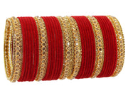 NMII Non-Precious Metal with Base Metal Zircon Gemstone Studded Glossy Finished Traditional Velvet Bangle set for Women and Girls