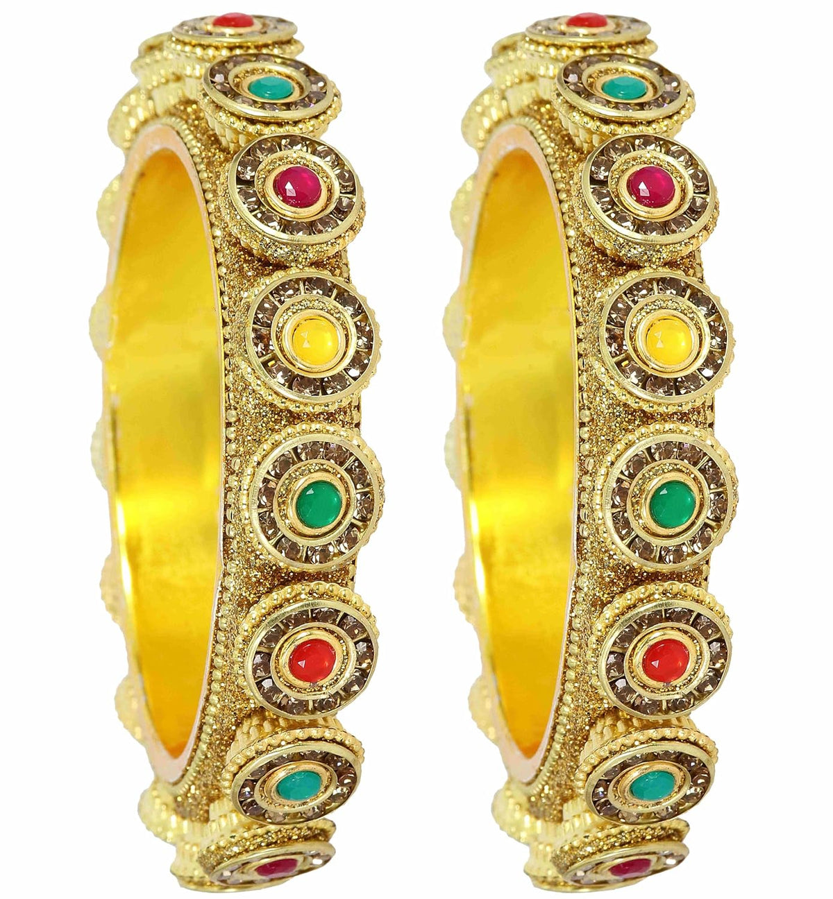NMII Metal with Golden Zircon Stone & Beads Work Traditional Rajwadi Style Kada Bangles Set For Women & Girls | Gold Plated Bangles | Stylish Kangan | Bangles Set Wedding, Party, Occasion- Set of 2