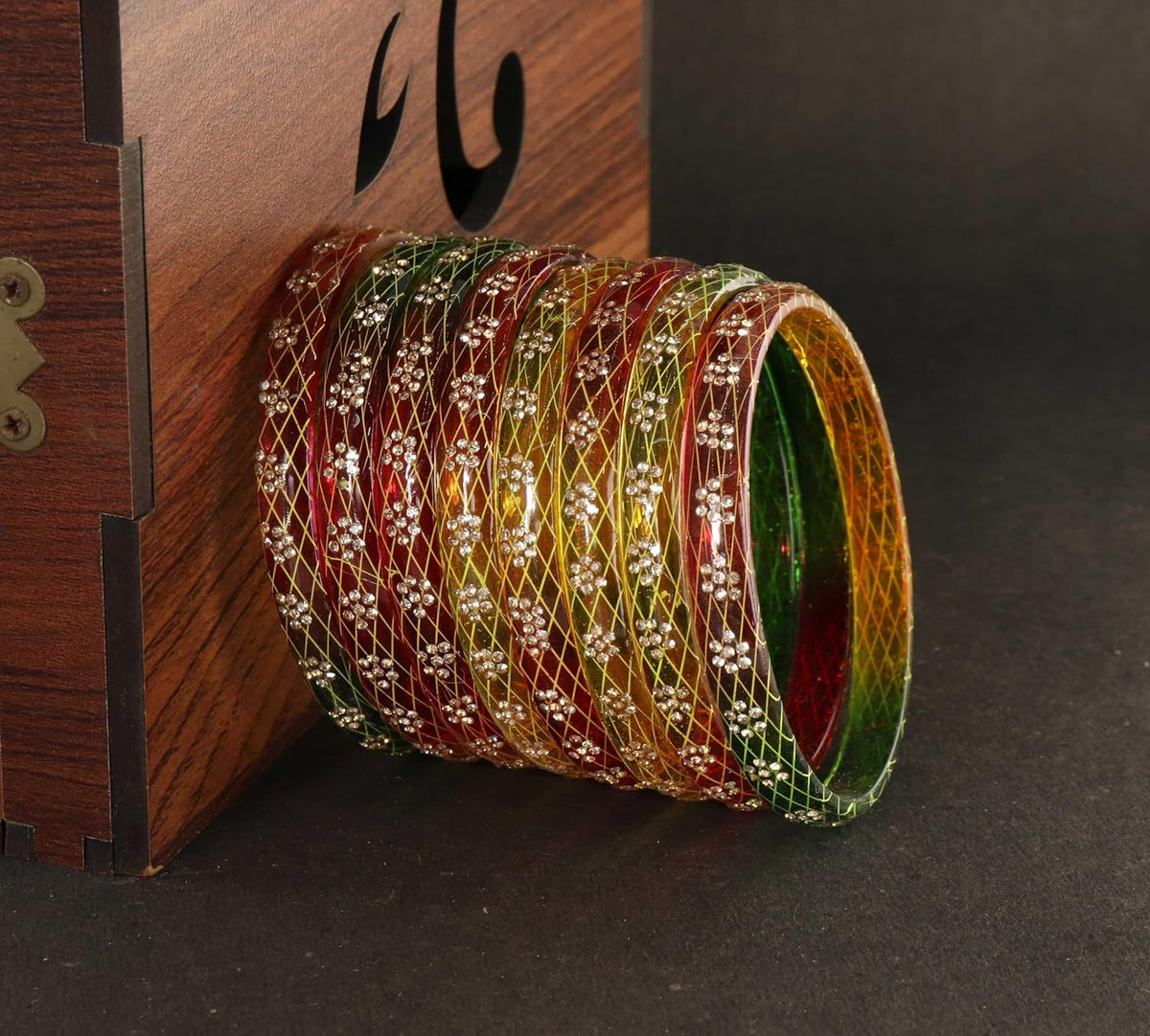 NMII Transparent Glass Bangles Kada Set For Women & Girls with Sparkling Golden Zircon Diamonds & Beads | Latest Girls Bangles Kangan Chudiyan | Daily, Wedding, Party, Office Jewellery