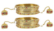 NMII Traditional Metal Bangles Set For Women & Girls with Zircon Gemstone & Latkan | Stylish Oxidised Look Gold Plated Bangles | Women's Fashion Jewellery