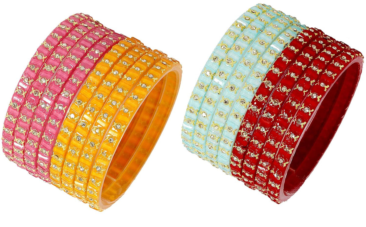 NMII Acrylic (Plastic) With Zircon Gemstone and Studded Worked with Glossy Finished Kada Set For Women and Girls