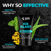 BEARDO Ice Blast Cooling Facewash for Men, 100 ml | INSTANT Icy freshness | Aloe Vera Face wash, Vitamin E & Menthol for cool lock technology | Refreshing & Hydrating facewash