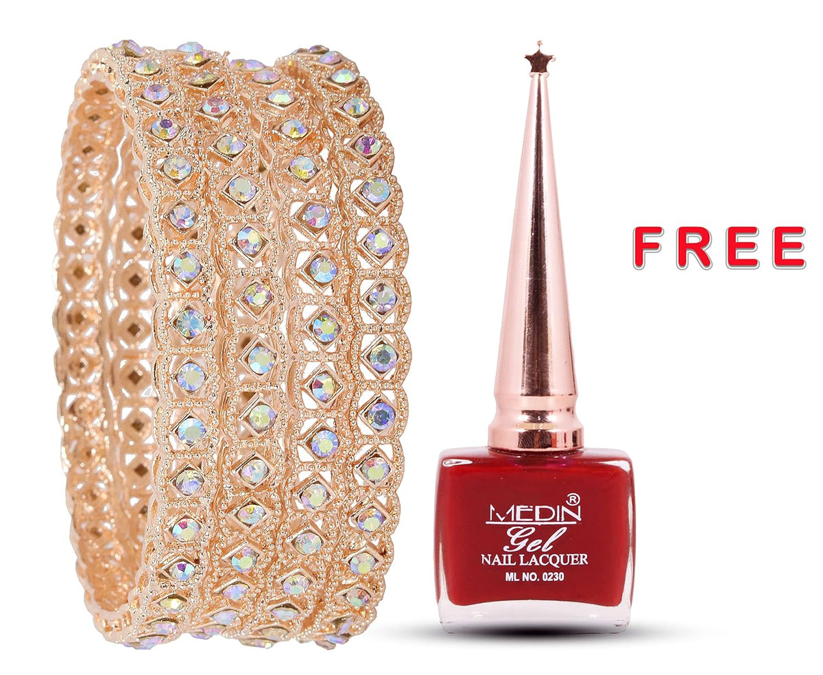 NMII Premium Metal with Zircon Gemstone Kada Bangles Set For Women and Girls | Fancy Women's Kada| Stylish Metal Bangles Set- Pack of 4