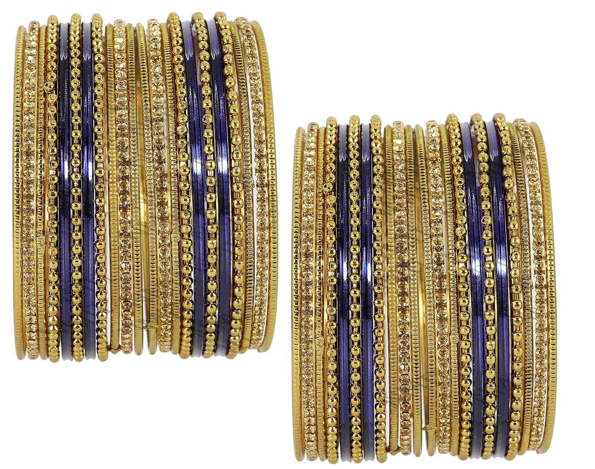 NMII Non-Precious Metal with Base Metal Zircon Gemstone Studded Glossy Finished Ballchain Linked Gold Plated Cutting Pattern Bangle set for Women and Girls