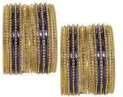 NMII Non-Precious Metal with Base Metal Zircon Gemstone Studded Glossy Finished Ballchain Linked Gold Plated Cutting Pattern Bangle set for Women and Girls