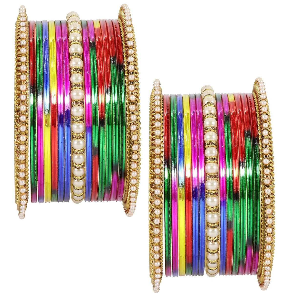 NMII Non-Precious Metal Base Metal Studded with Zircon Gemstone Or Pearl Glossy Finished Bangle Set For Women and Girls