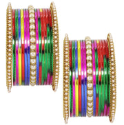 NMII Non-Precious Metal Base Metal Studded with Zircon Gemstone Or Pearl Glossy Finished Bangle Set For Women and Girls