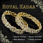NMII Gold Plated Metal Kundan Stone & American Diamond Bangles For Women & Girls | Traditional Kada For Women | Fancy Rajwada Bangles | Bangles For Wedding, Party, Occasion- Set of 2