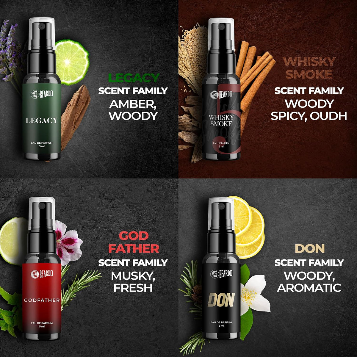 BEARDO Mini Perfume Trial Kit, 10x5ml | Best Date Night Fragrances For Men | Travel Friendly Perfume Kit For All Moods & Occasions, Fresh Scent | Giftset for Men | Husband | Boyfriend
