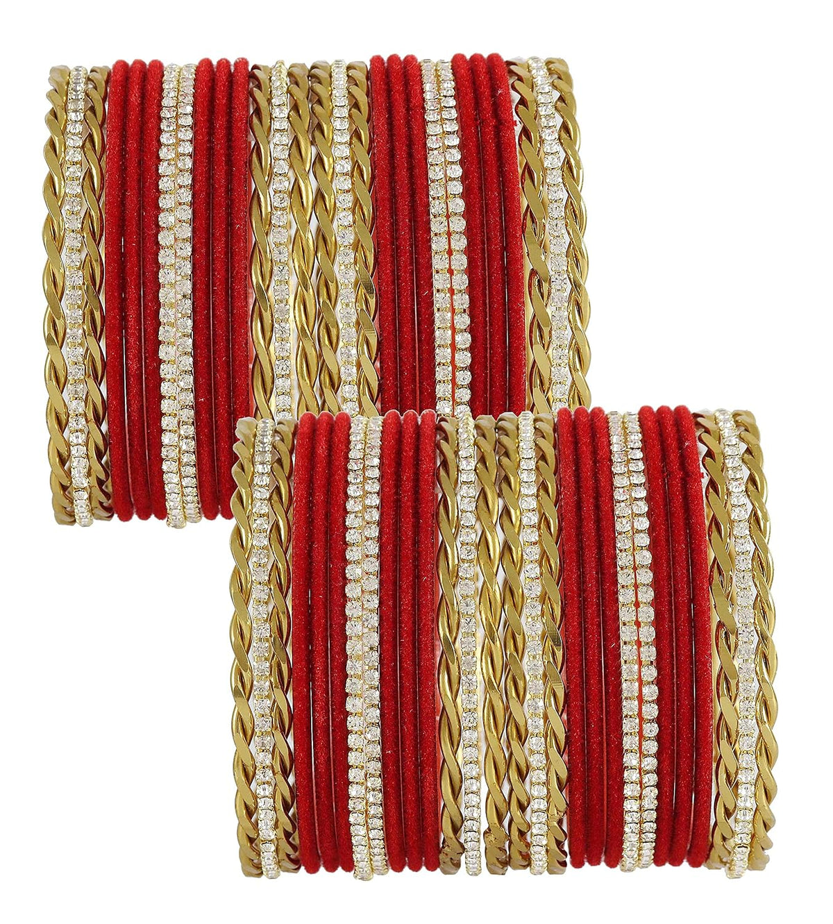 NMII Traditional Gold Plated Metal Bangles Set For Women & Girls with Zircon Gemstone and Velvet Studded | Women's Fashion Jewelry | Indian Bangles | Golden Chudi Set-Pack of 56