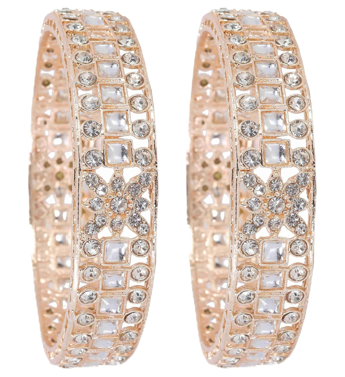 NMII Gold Plated Metal Kada Bangles Set For Women & Girls with American Diamond Stone | Stone Work Stylish Bangles Set | Traditional Bangles For Wedding, Party, Ocassion Fashion Jewellery- Set of 2