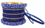 NMII Stylish Metal with Golden Zircon Stone & Pearls Studded Velvet Gajra Bangles Set For Women and Girls | Designer Women's Bangles | Chuda Set | Gajra Bangles | Fashion Jewellery
