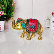 KridayKraft Metal Elephant Small Size with Stone Work for Showpiece Enhance Your Home, Office and Table - Multicolour
