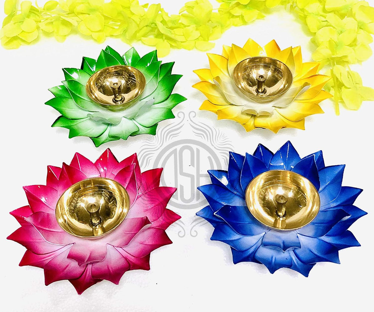 DSH Brass Lotus/Kamal Design Diya Deepak Gift Pack | Akhand Jyot | Arti Poojan Temple Home Dcor (Pink)