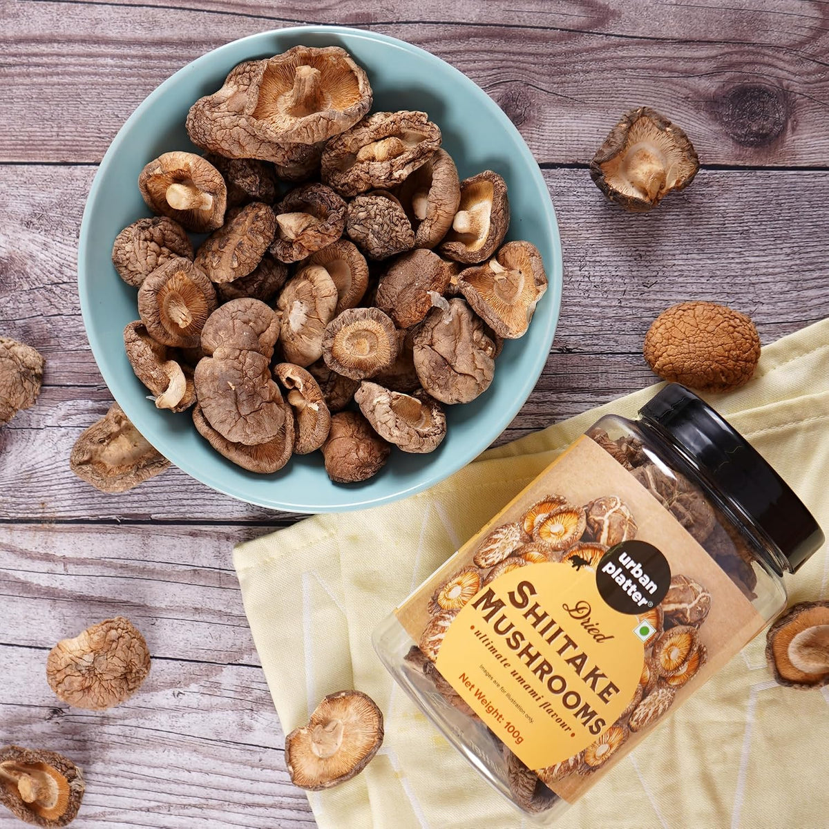 Urban Platter Dried Shiitake Mushrooms, 100g (Umami-Rich | Perfect for Asian Soups, Stir-Fries & Sushi | Rehydrates Quickly)