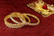 NMII Gold Plated Metal Zircon Diamond & Kundan Stone Bangles For Women & Girls | Traditional Girl's Bangles Bracelet | Premium Women's Bangles Fashion Jewellery | Wedding, Party, Festive- Set of 4