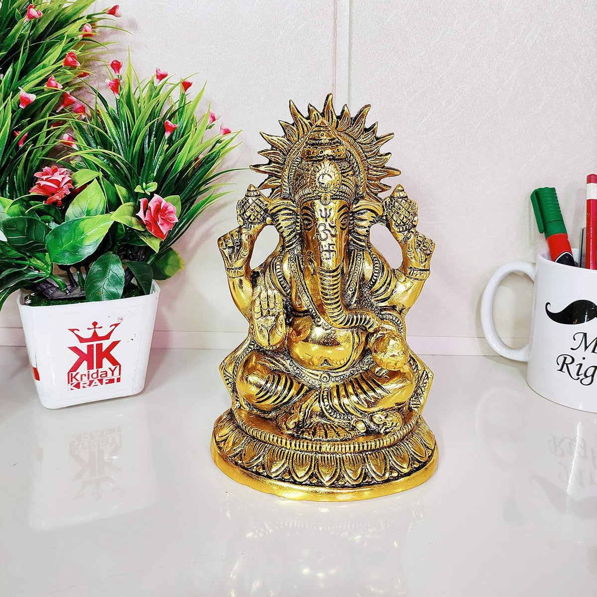 KridayKraft Ganesha Metal Statue,for Temple Pooja,Ganesha Idol Murti Decorative Your Home,Office & Religious Gift Article,Ganpati ji Sculpture Sowpiece Figurine...