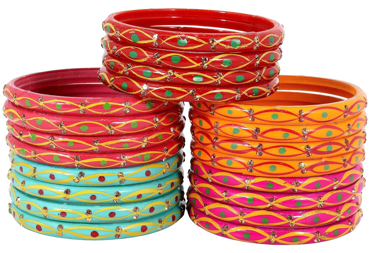 NMII Glass and Studded with Zircon Gemstone And Glossy Finished Bangle set for Women and Girls