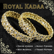 NMII Traditional Gold Plated Brass Metal with American Diamond & Kundan Stone Work Bangles Set For Women & Girls | Kada For Women Stylish | Bangles For Wedding, Party, Occasion Wear- Set of 2