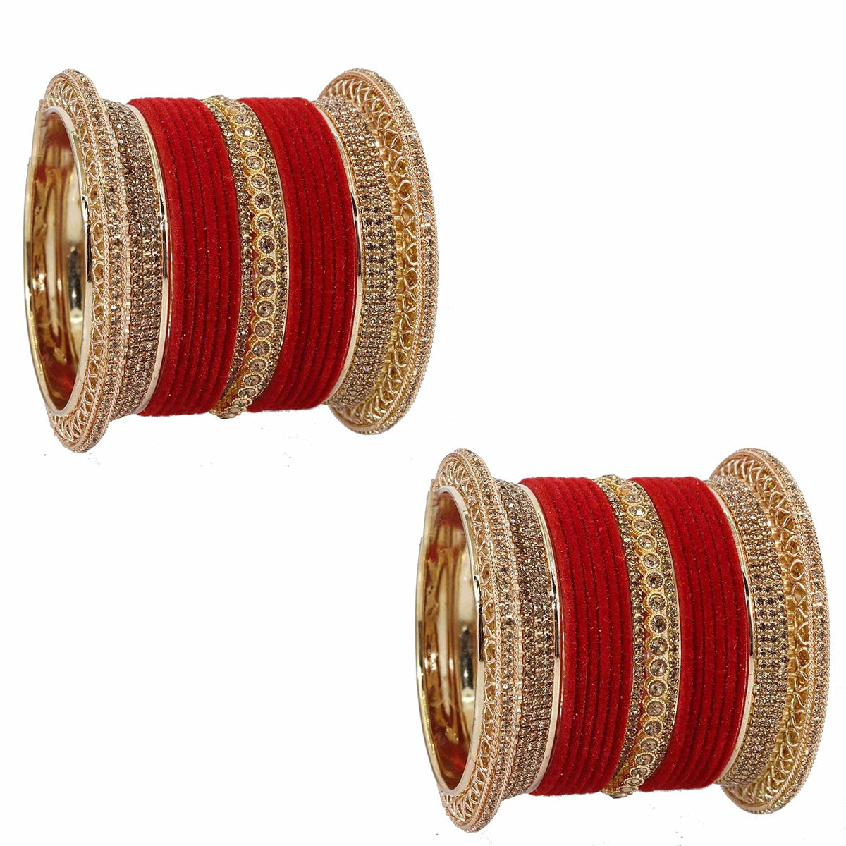 NMII Non-Precious Metal with Base Metal and Studded with Zircon Gemstone Glossy Finished Traditional Velvet Bangle Chuda set for Women and Girls