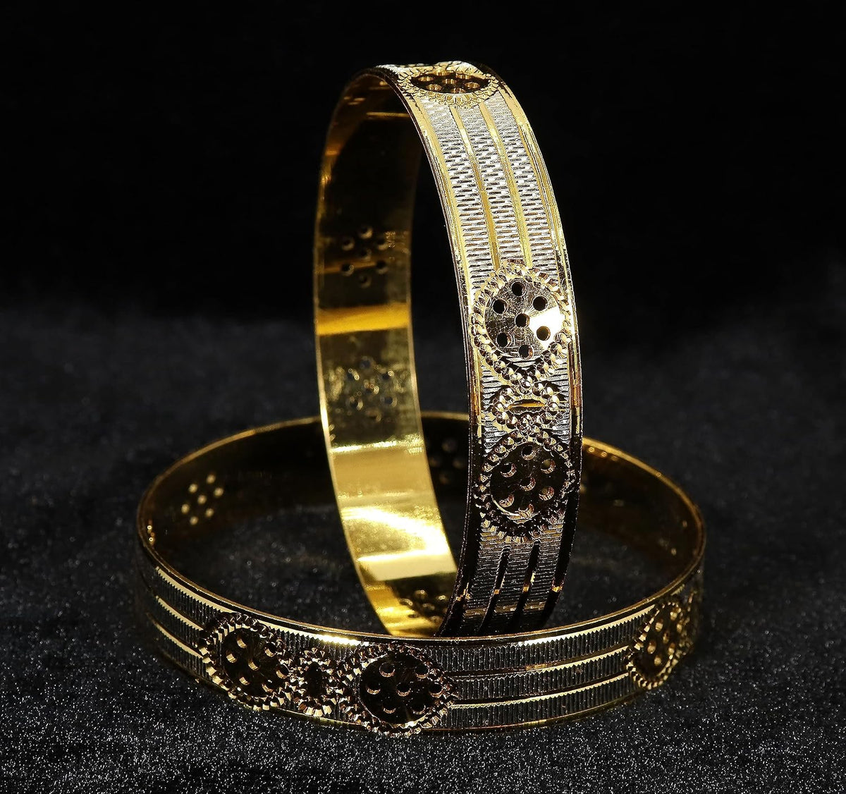 NMII Brass Gold Plated Bangles Set For Women's & Girls (Pack of 2)