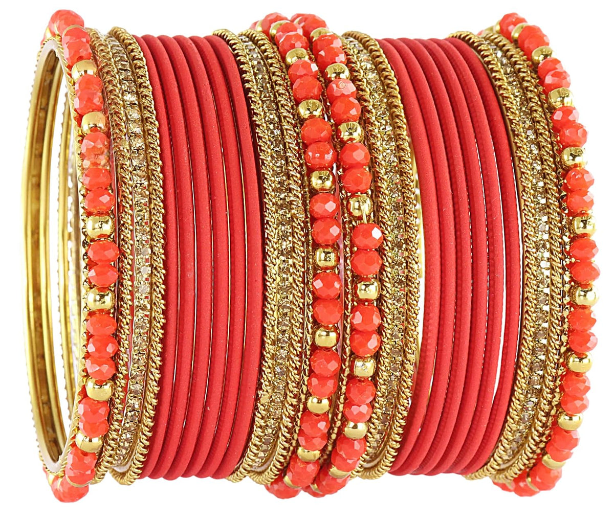 NMII Traditional Alloy Metal With Zircon Gemstone & Beads Chuda Bangles Set For Women & Girls | Designer Chuda For Women | Ethnic Chuda Set | Wedding, Pooja, Party, Everyday, Occasion