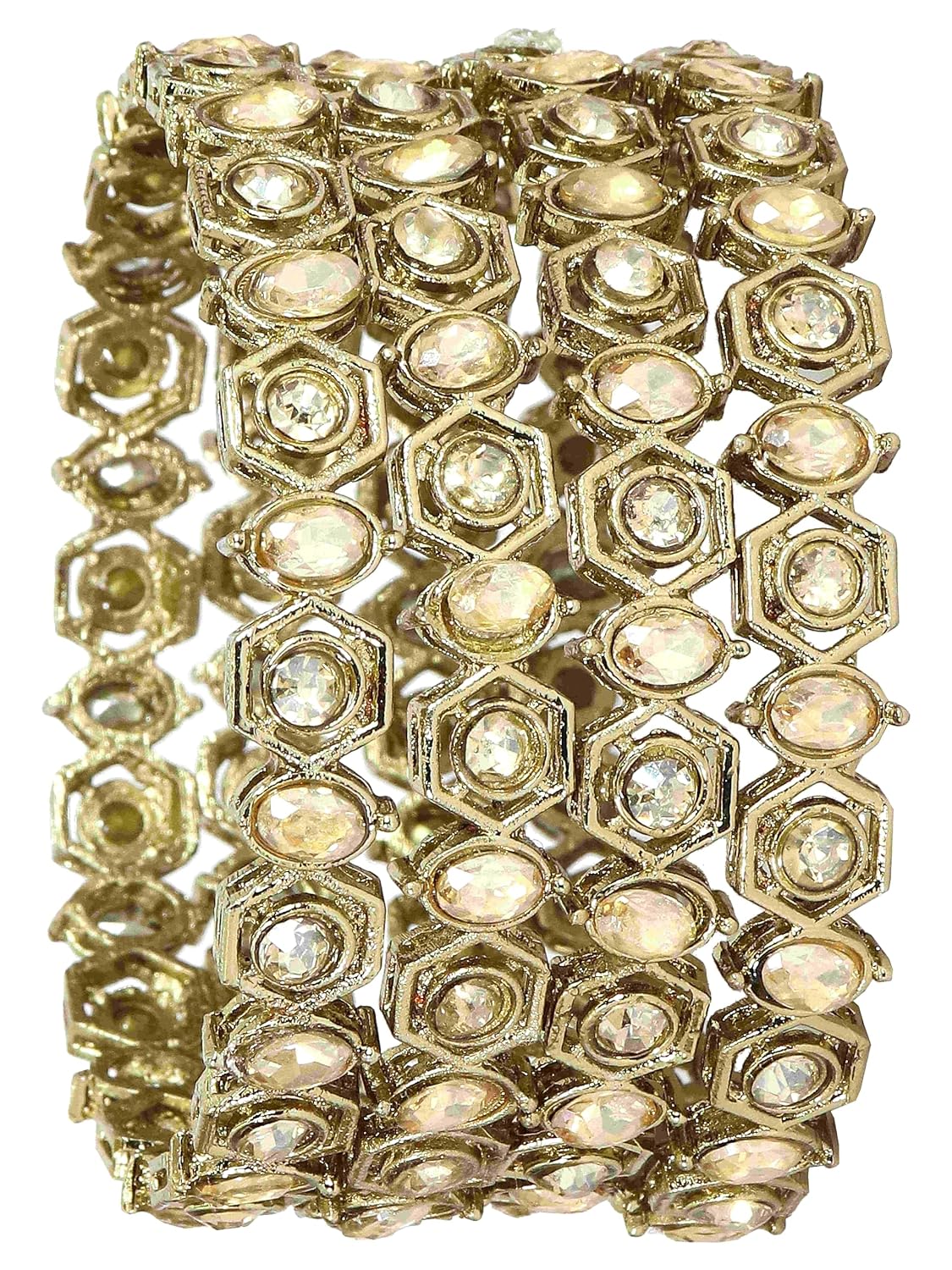 NMII Stylish American Diamond Stone Work Metal Bangles For Women & Girls | Gold Plated Bangles | Kada Set For Women | Wedding Bangles Set For Women | Latest Bangles Fashion Jewellery- Set of 4