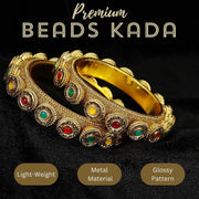 NMII Metal with Golden Zircon Stone & Beads Work Traditional Rajwadi Style Kada Bangles Set For Women & Girls | Gold Plated Bangles | Stylish Kangan | Bangles Set Wedding, Party, Occasion- Set of 2