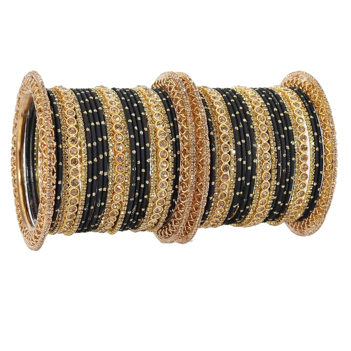 NMII Non-Precious Metal with Base Metal and studded with Zircon Gemstone or Zari Dotted Glossy Finished Traditional Chuda Bangle set for Women and Girls