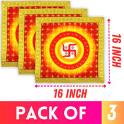 Bhakti Lehar Printed Silk Satin God Chowki Aasan Cloth for Puja (Size: 16" x 16" Inch) | Pooja Assan Kapda | Satin Altar Cloth Mat for Puja Mandir, Temple and Decoration (Set of 3)