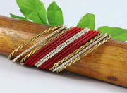 NMII Traditional Gold Plated Metal Bangles Set For Women & Girls with Zircon Gemstone and Velvet Studded | Women's Fashion Jewelry | Indian Bangles | Golden Chudi Set-Pack of 56