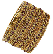 NMII Non-Precious Metal with Base Metal Zircon Gemstone Studded Glossy Finished Linked with Ballchain Gold Plated Premium Bangle set for Women and Girls