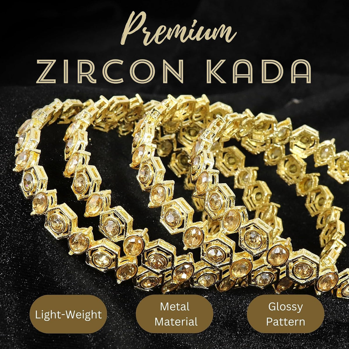NMII Stylish American Diamond Stone Work Metal Bangles For Women & Girls | Gold Plated Bangles | Kada Set For Women | Wedding Bangles Set For Women | Latest Bangles Fashion Jewellery- Set of 4
