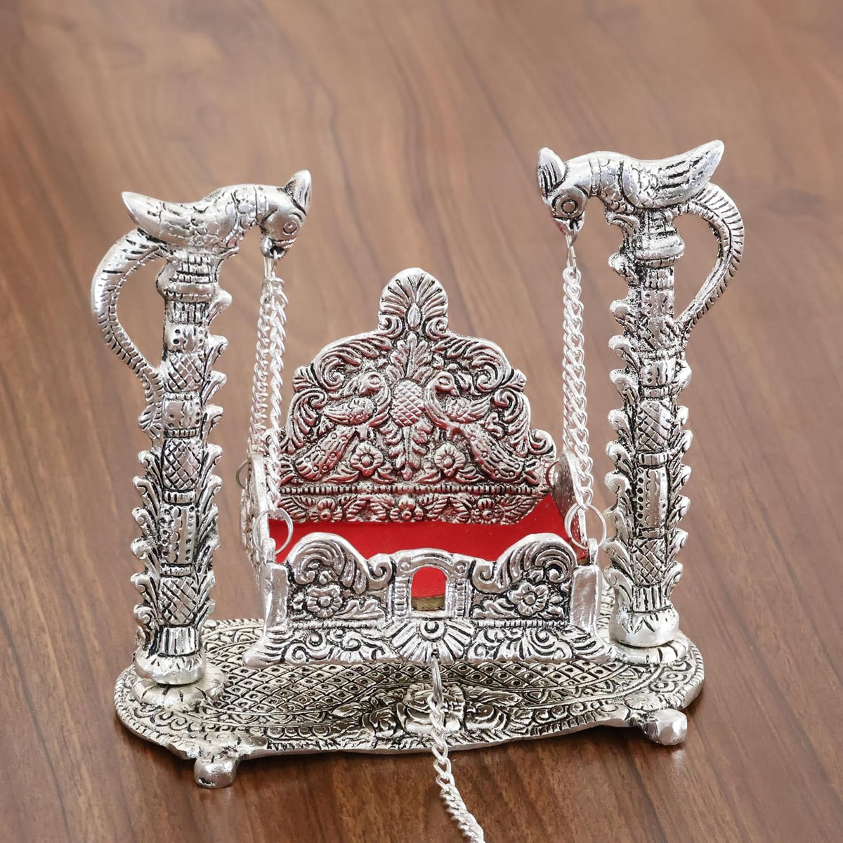 KridayKraft Metal Swing Laddu Gopal Jhula,Krishna Hindola Palana,Decorative Laddu Gopal for Temple Pooja,Showpiece Figurines,Religious Idol Gift Article.