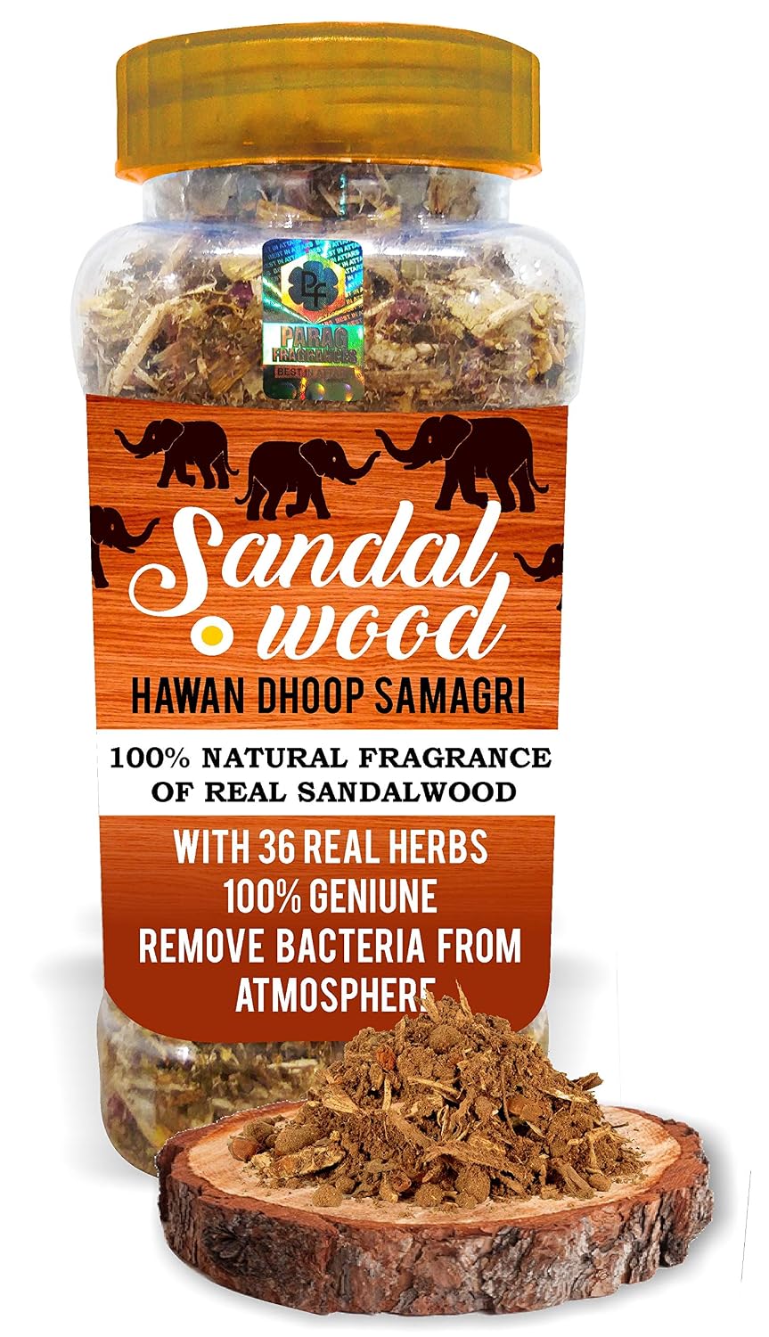 Parag Fragrances Sandalwood Hawan Dhoop Samagri Hawan Samagri with 36 Types of Herbs/Hawan Samagri for Dhoop, Hawan or Yagya (150gm)