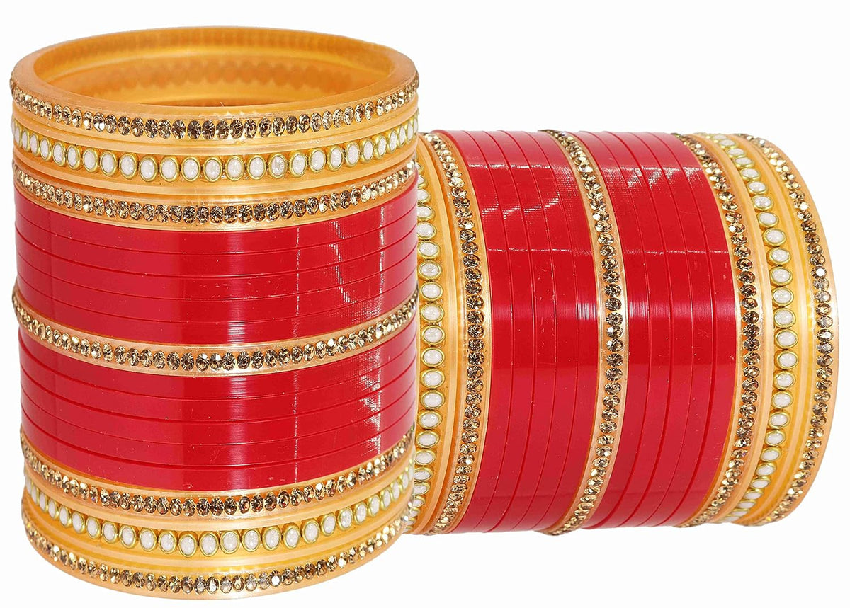 NMII Acrylic (Plastic) with Beads Or Zircon Gemstone Studded worked Glossy Finished Short Chuda Set For Women and Girls