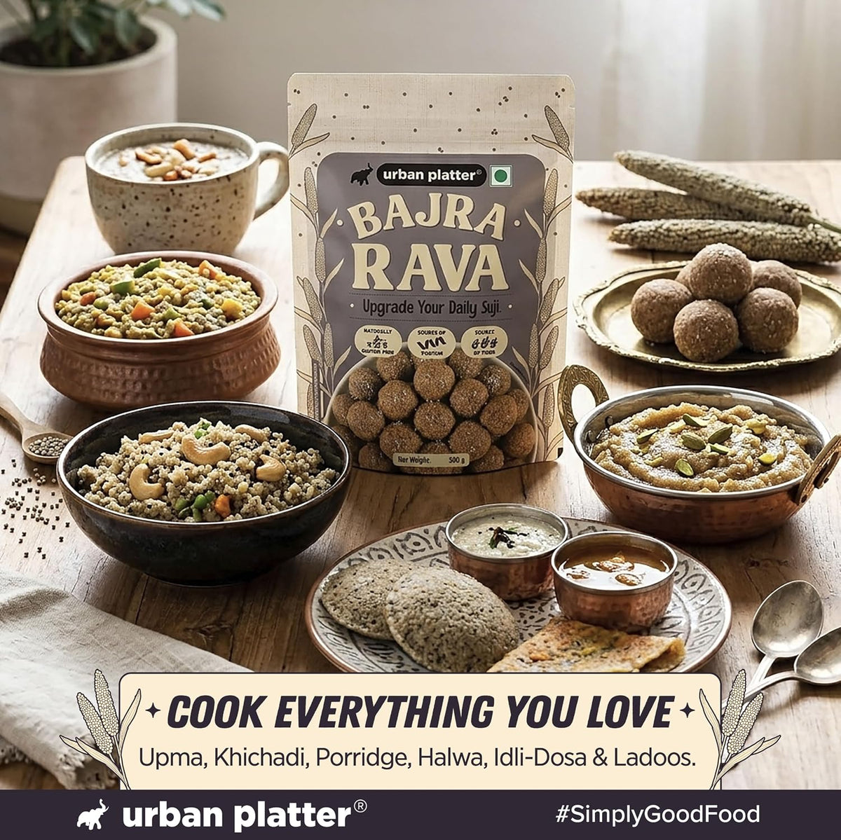 Urban Platter Bajra Rava, 500g (Naturally Gluten-Free | Source of Protein & Fibre | A Smart Swap for Regular Sooji | Perfect for Upma, Khichdi, Porridge, Halwa, Laddoos & More)