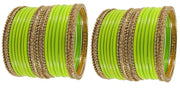 NMII Glass With Zircon Gemstone Studded Worked and Ball Chain Or Plane Gloosy Finished Bangles Set For Women and Girls