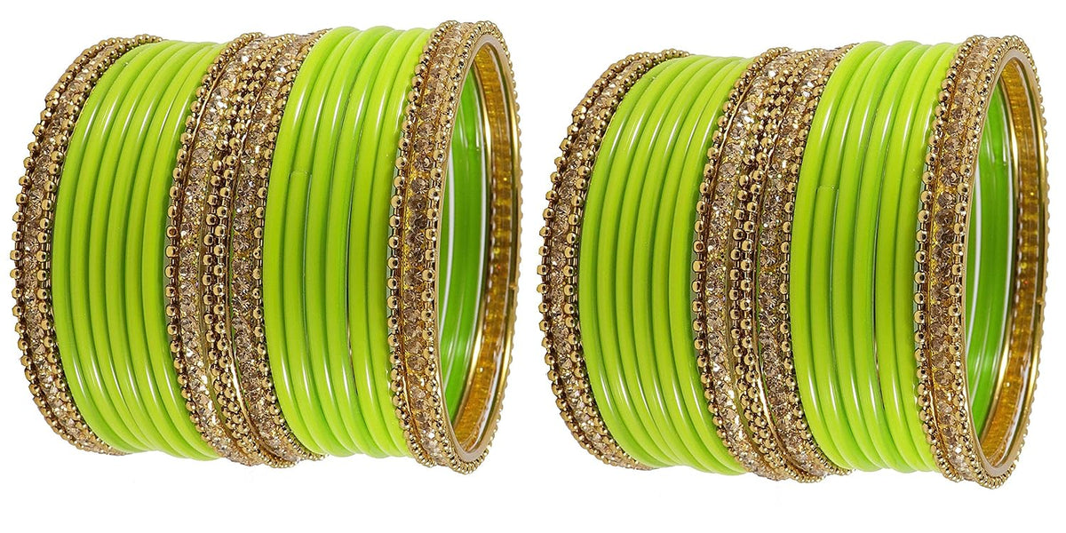 NMII Glass With Zircon Gemstone Studded Worked and Ball Chain Or Plane Gloosy Finished Bangles Set For Women and Girls