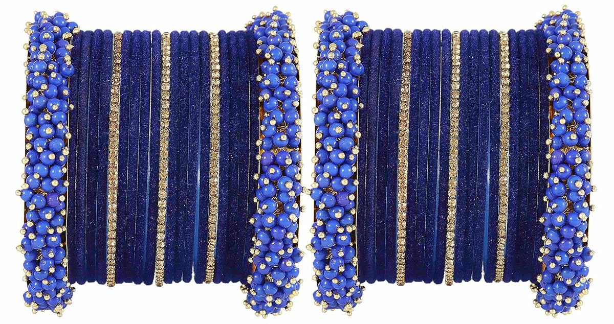 NMII Stylish Metal with Golden Zircon Stone & Pearls Studded Velvet Gajra Bangles Set For Women and Girls | Designer Women's Bangles | Chuda Set | Gajra Bangles | Fashion Jewellery