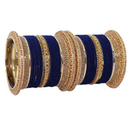 NMII Non-Precious Metal with Base Metal and Studded with Zircon Gemstone Glossy Finished Traditional Velvet Bangle Chuda set for Women and Girls